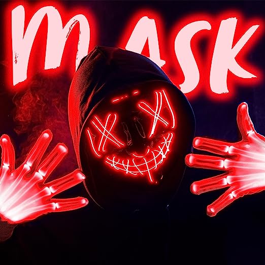 Máscara LED Terrorífica con Guantes Roja, foto 2 de 7