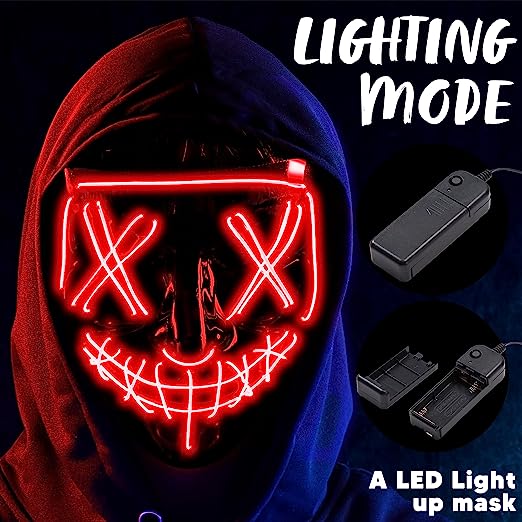 Máscara LED Terrorífica con Guantes Roja, foto 4 de 7