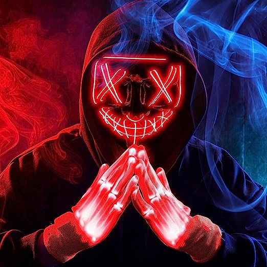 Máscara LED Terrorífica con Guantes Roja, foto 6 de 7