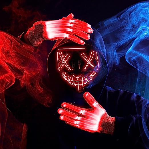 Máscara LED Terrorífica con Guantes Roja, foto 7 de 7