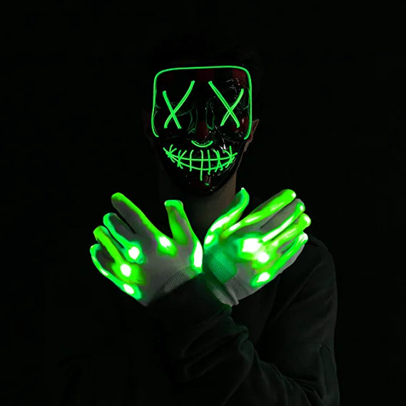Máscara LED Terrorífica con Guantes Verde, foto 2 de 7