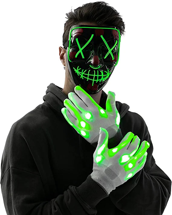 Máscara LED Terrorífica con Guantes Verde, foto 6 de 7