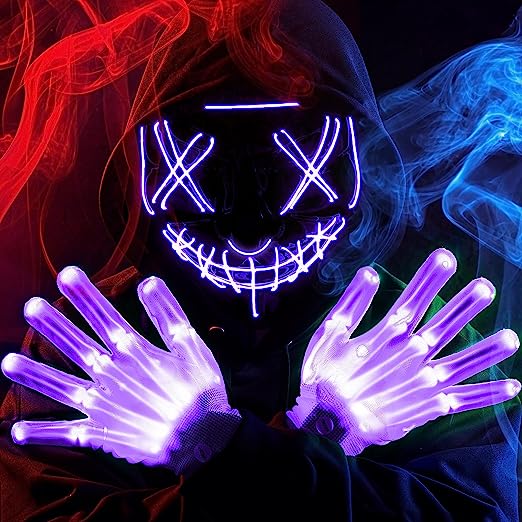 Máscara LED Terrorífica con Guantes Morada, foto 1 de 7