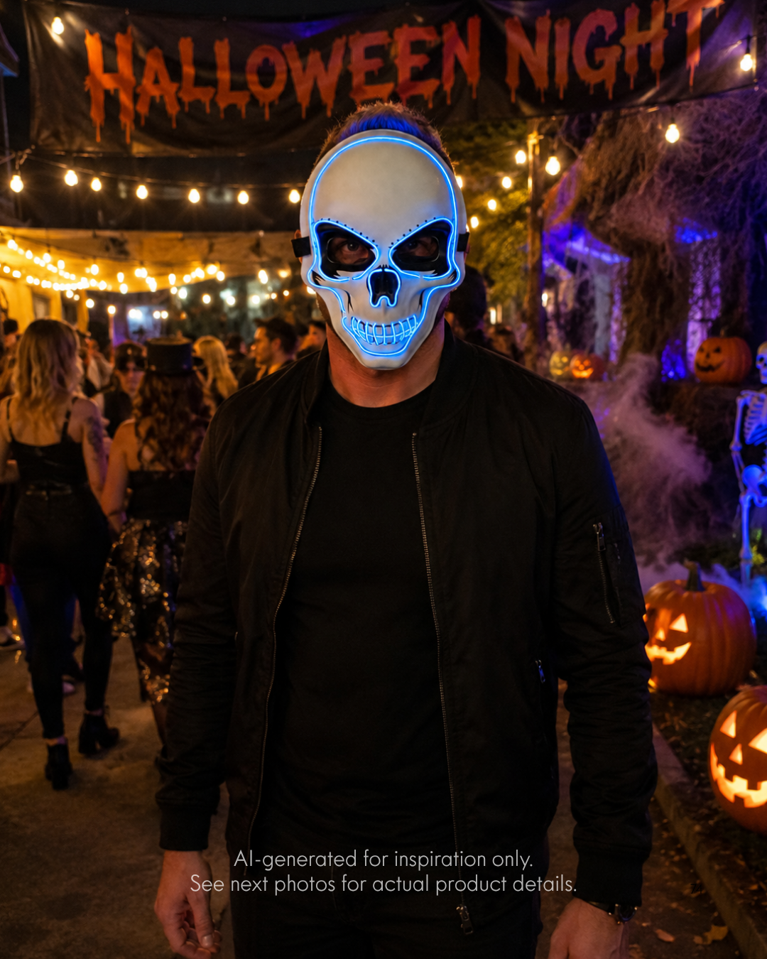 Máscara LED Calavera Neón Azul, foto 2 de 7