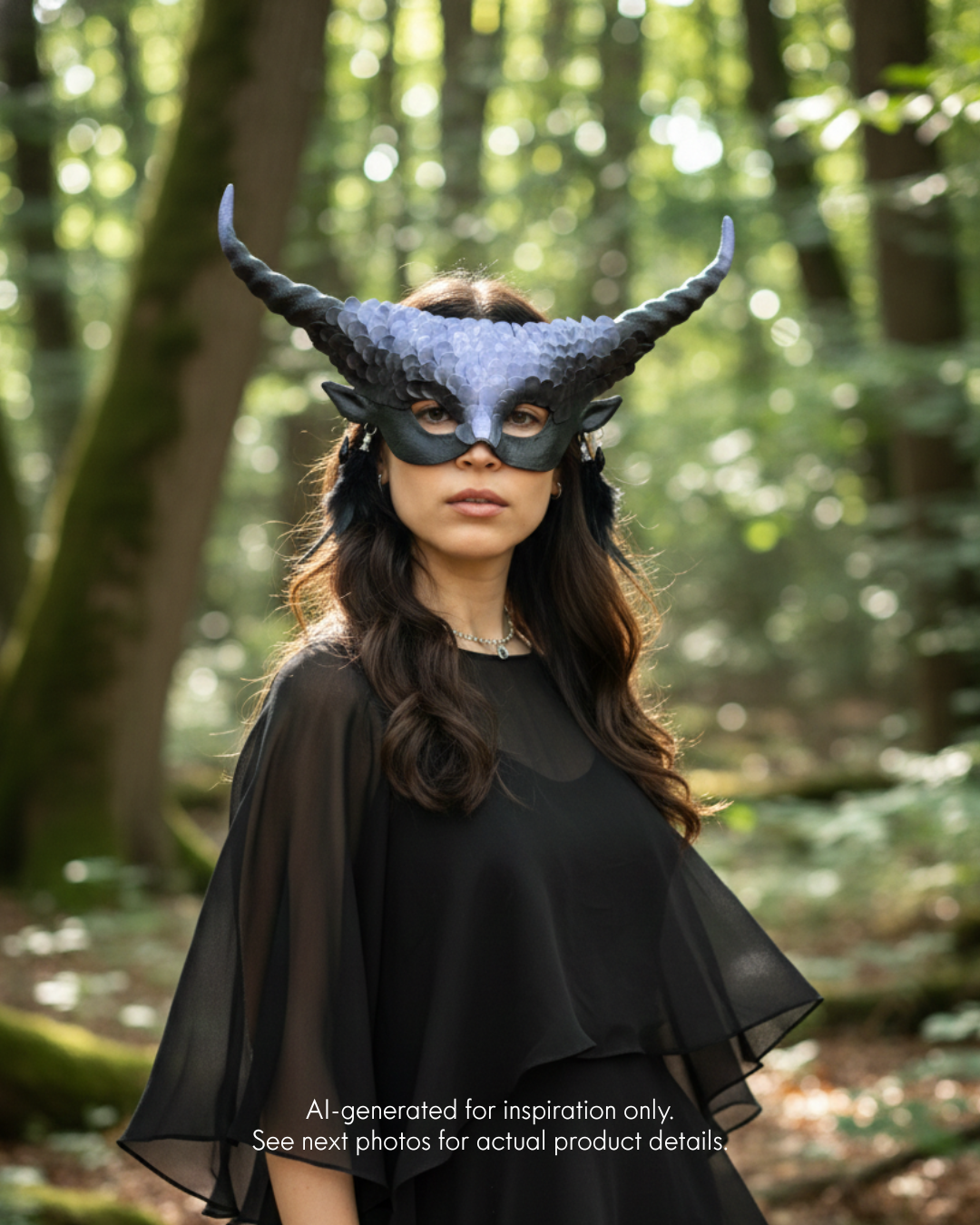 Máscara de Dragón con Cuernos Negra y Lavanda, foto 1 de 3
