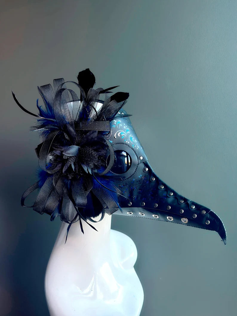 Máscara de la Peste con Plumas Negra y Azul, foto 1 de 3