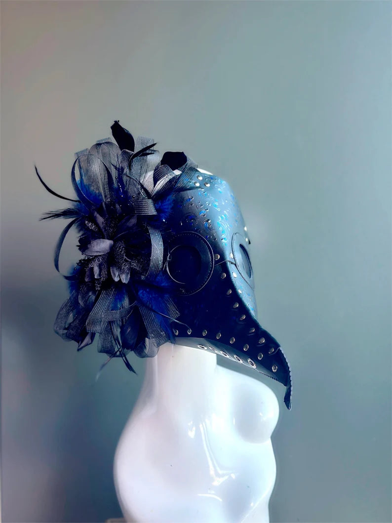 Máscara de la Peste con Plumas Negra y Azul, foto 3 de 3