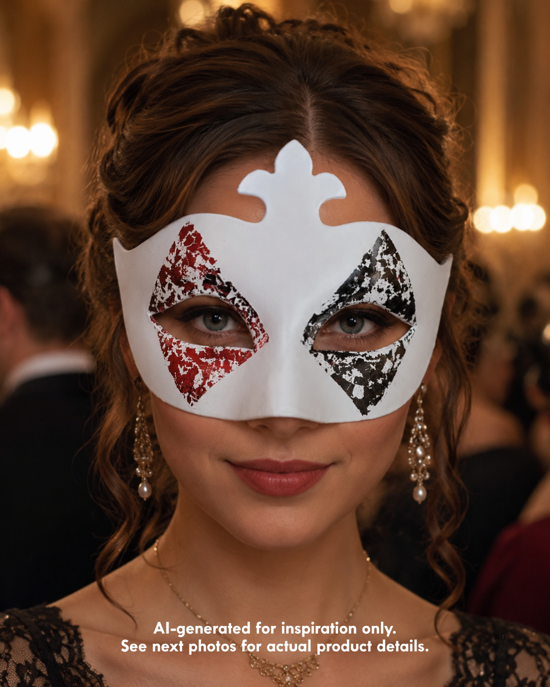 Máscara Casino Arlequín Blanca para Mujer, foto 1 de 4