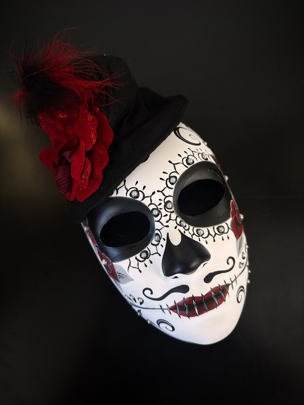 Máscaras Día de Muertos con Flores Rojas para Pareja, foto 2 de 3