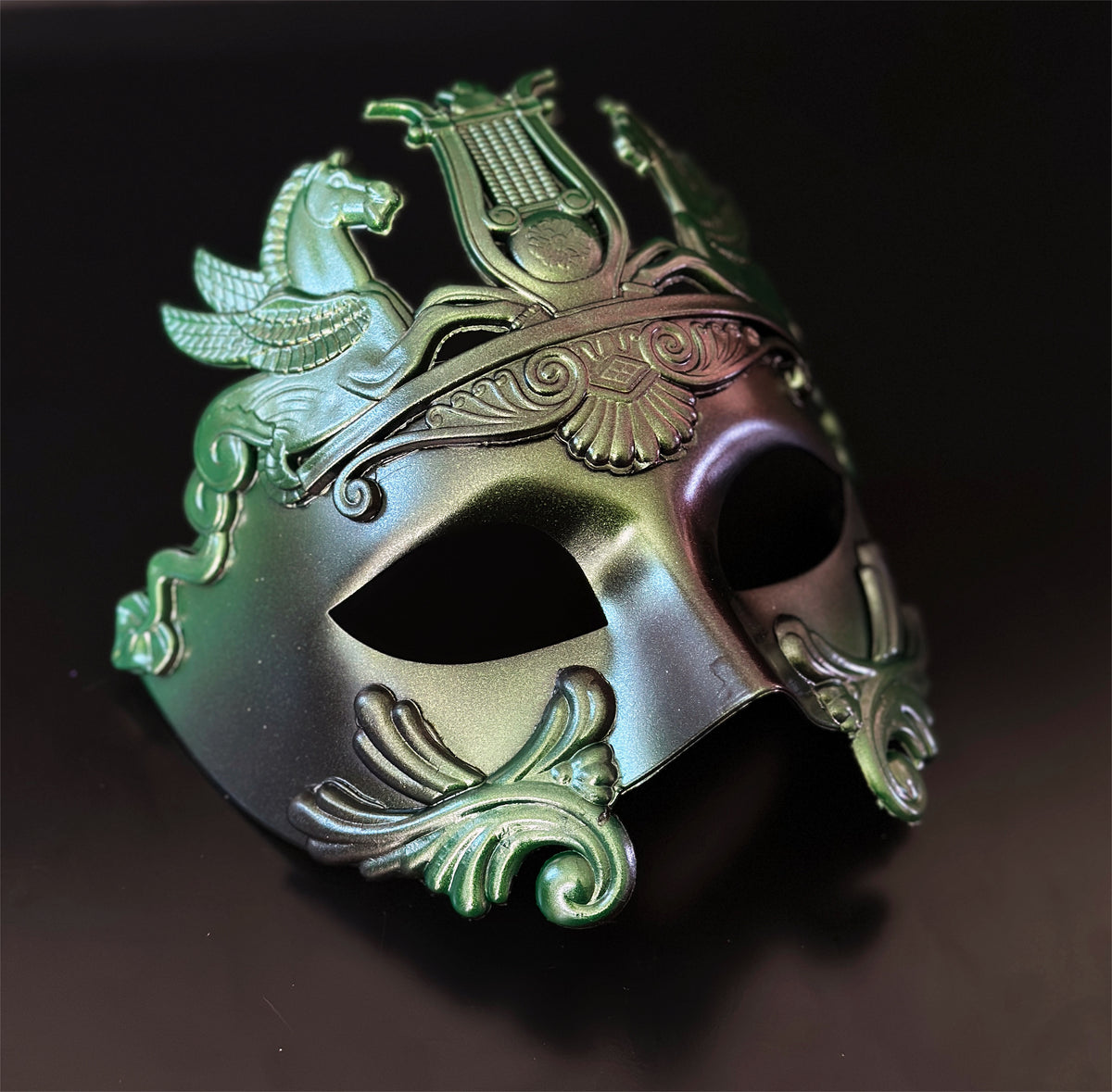 Máscara Gladiador Caballo Verde Metálico, foto 3 de 4